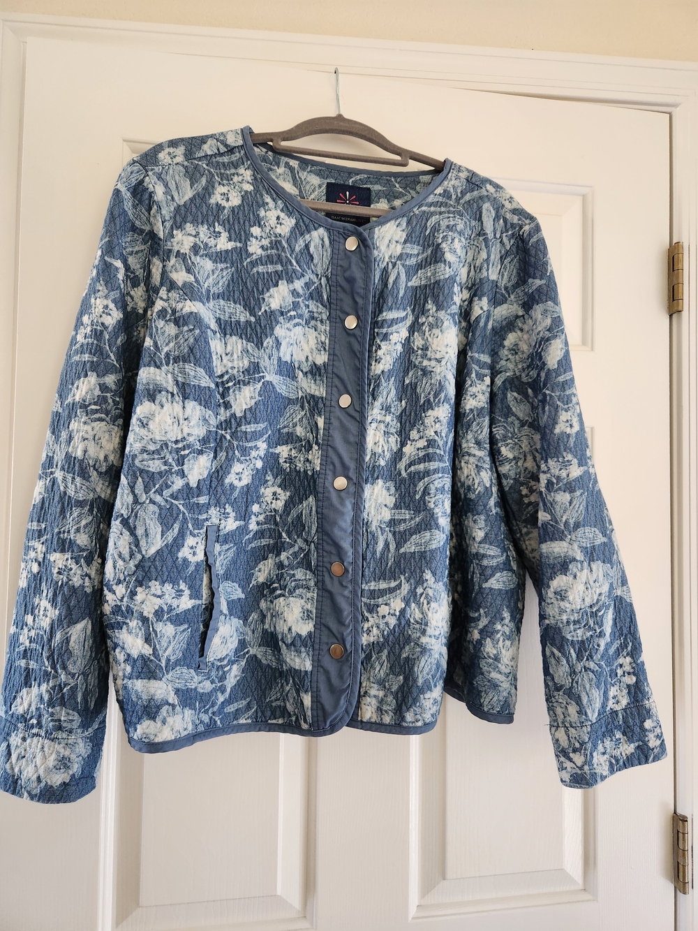 Isaac Mizrahi Blue Floral Quilted Button Jacket 3x